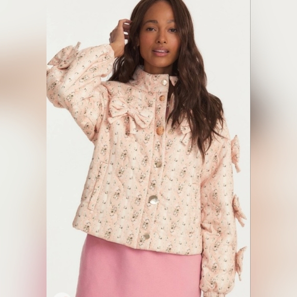 LoveShackFancy Jackets & Blazers - NWOT LoveShackFancy Gianna Pink Floral Puffer Jacket